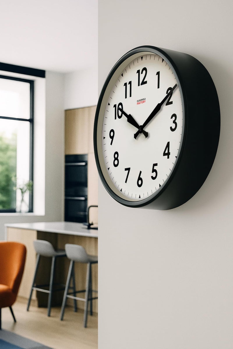 Cloudnola Station Metal Wall Clock, Black and White, 18 inch Diameter, Silent Non Ticking, Battery Operated Quartz Movement - Image 3